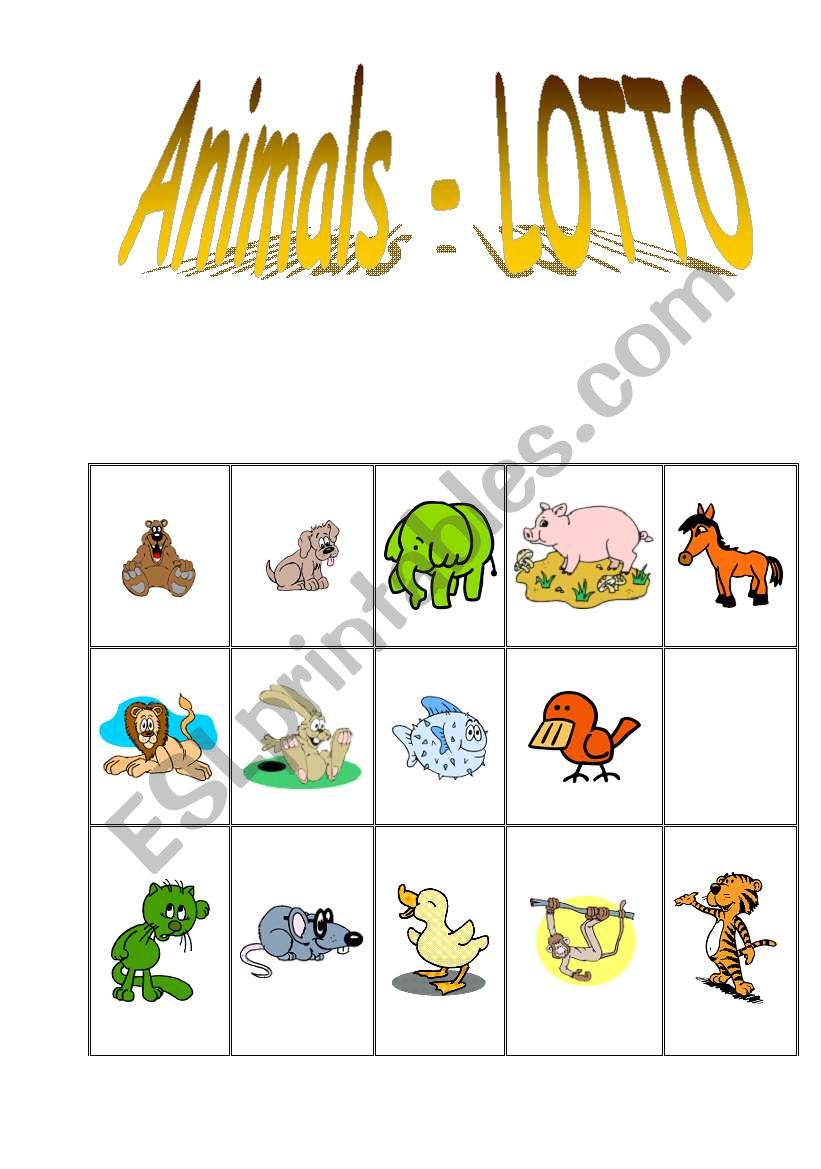 Playing lotto with animals worksheet