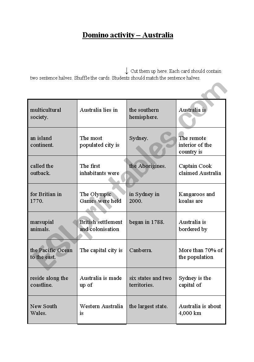 Domino activity (No. 4) - Australia 