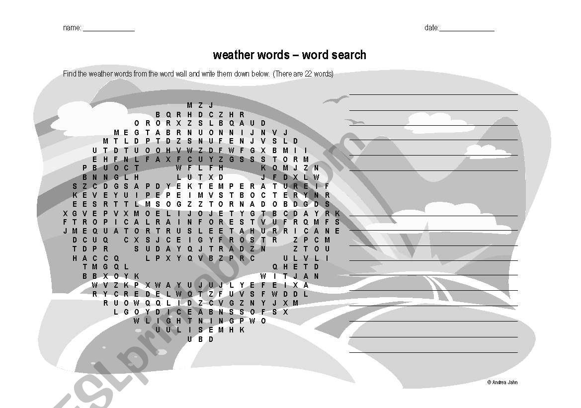 weather words - word search + solution