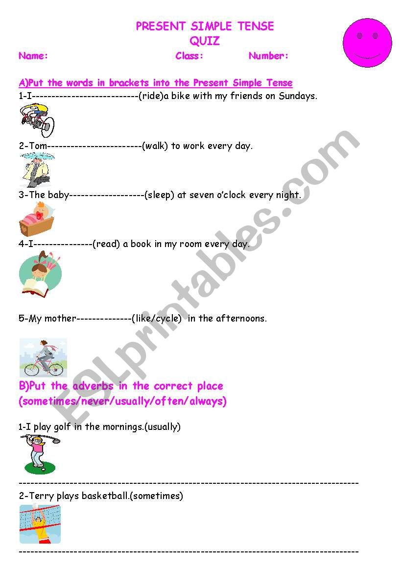 PRESENT SIMPLE TENSE QUIZ worksheet