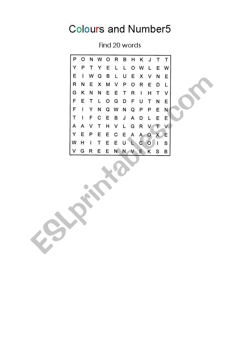 Colurs and numbers worksheet
