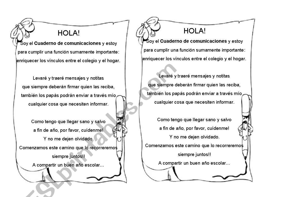 cuadernito de avisos worksheet