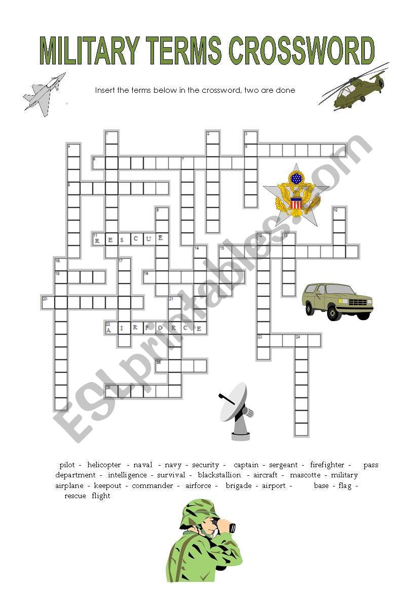 military terms crossword worksheet