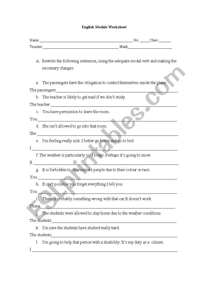 modals rewriting worksheet