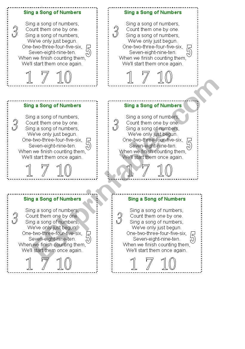 NUMBERS SONG worksheet