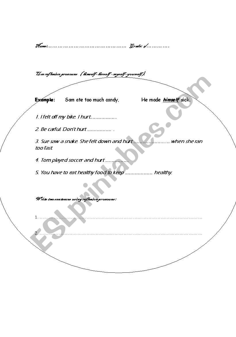 reflexible pronouns worksheet