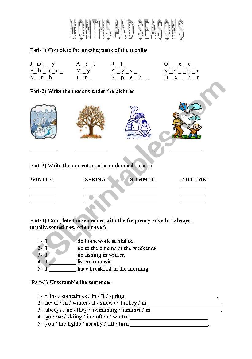 months and seasons worksheet