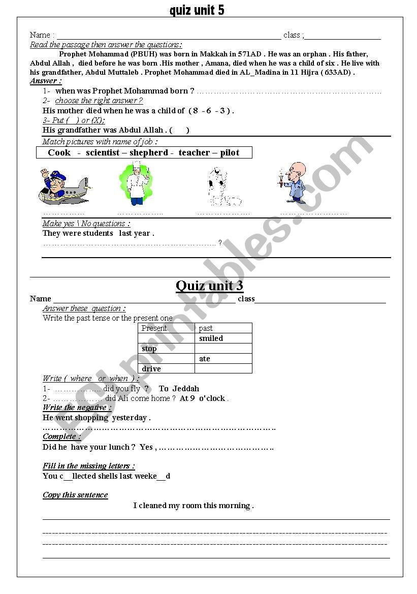 quize worksheet