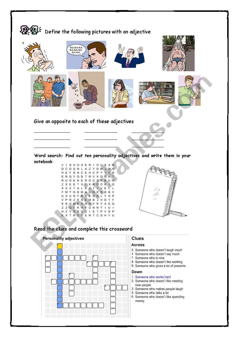 Personality adjectives worksheet