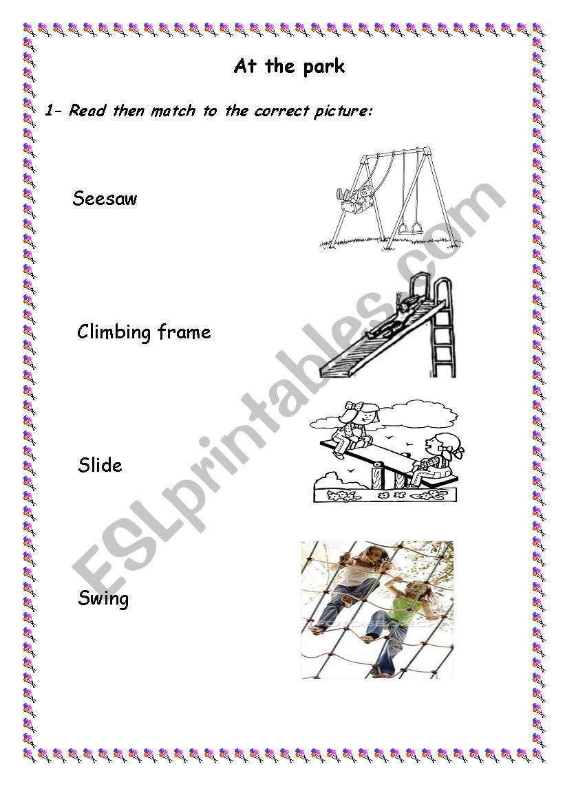 At the park worksheet