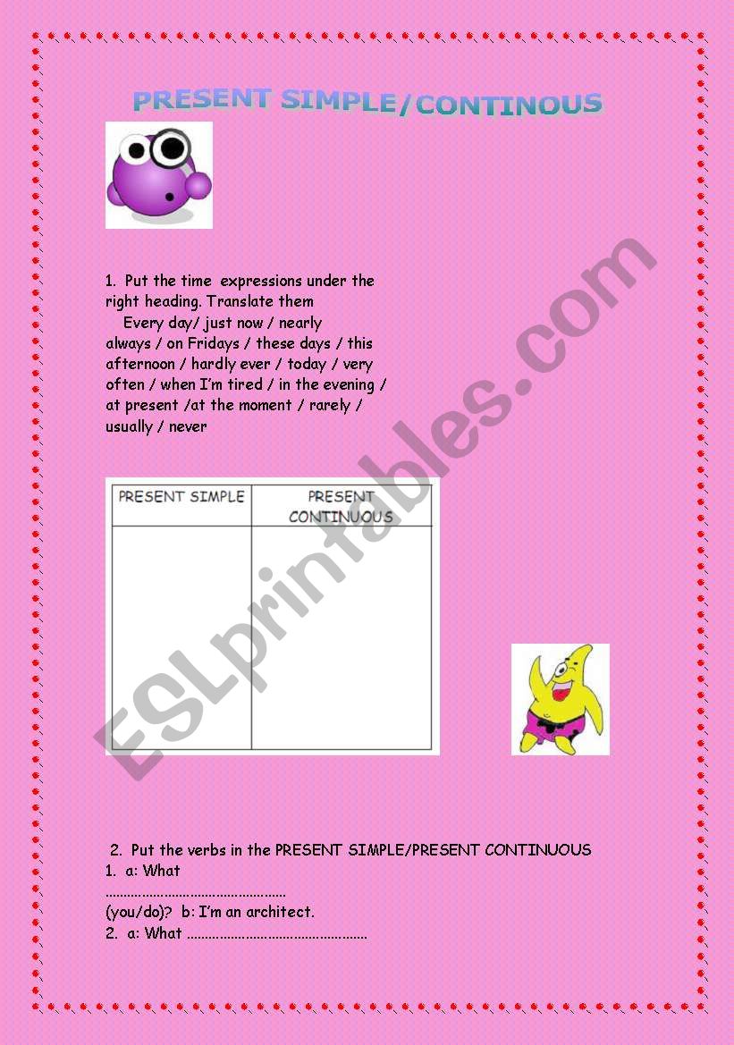 PRESENT SIMPLE/CONTINOUS worksheet