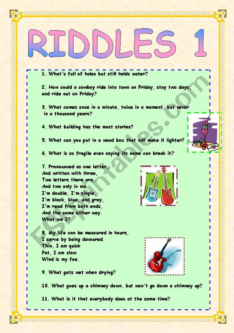 Riddles 1 KEY included worksheet