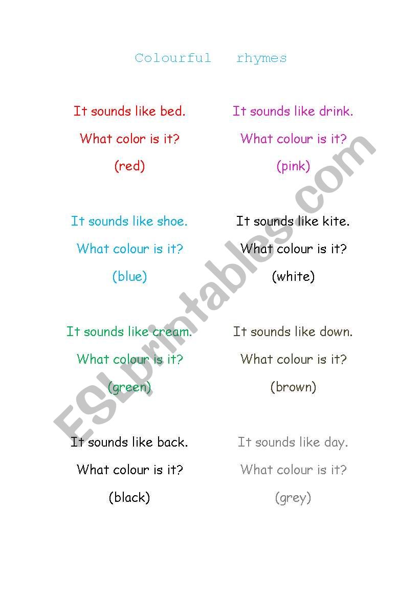 colourful rhymes worksheet