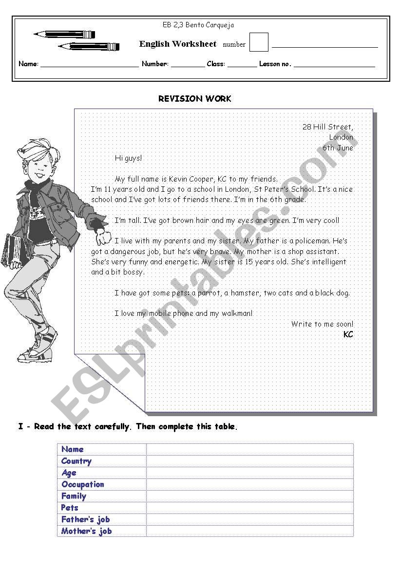 Revision work worksheet