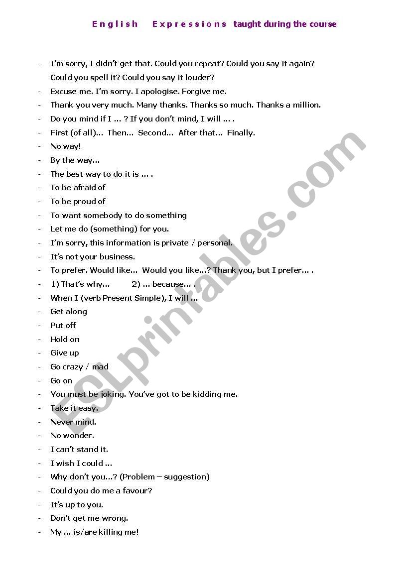 Social dialogue expressions worksheet