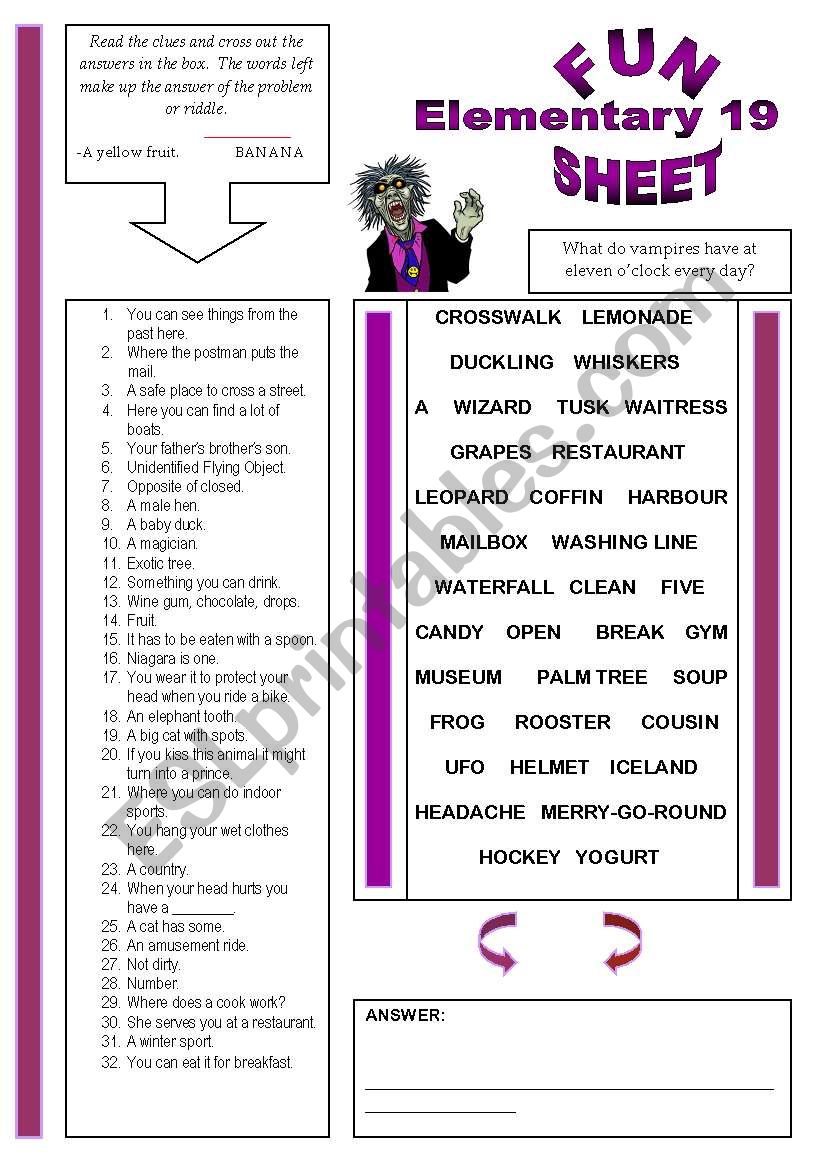 Fun Sheet Elementary 19 worksheet