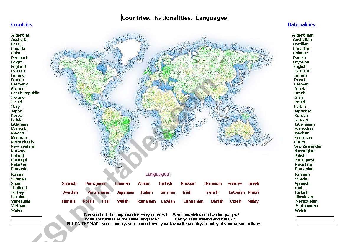 Countries and Nationalities worksheet