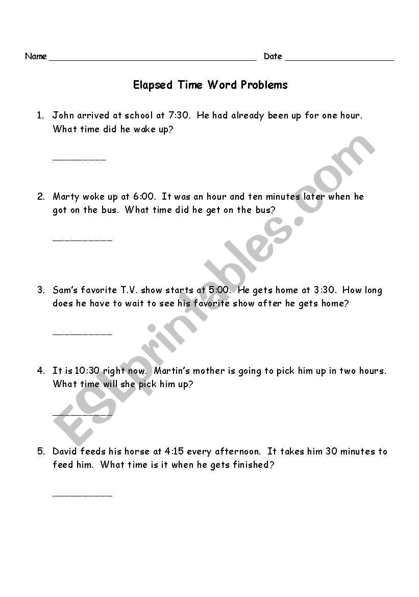 Elapsed Time Word Problems worksheet