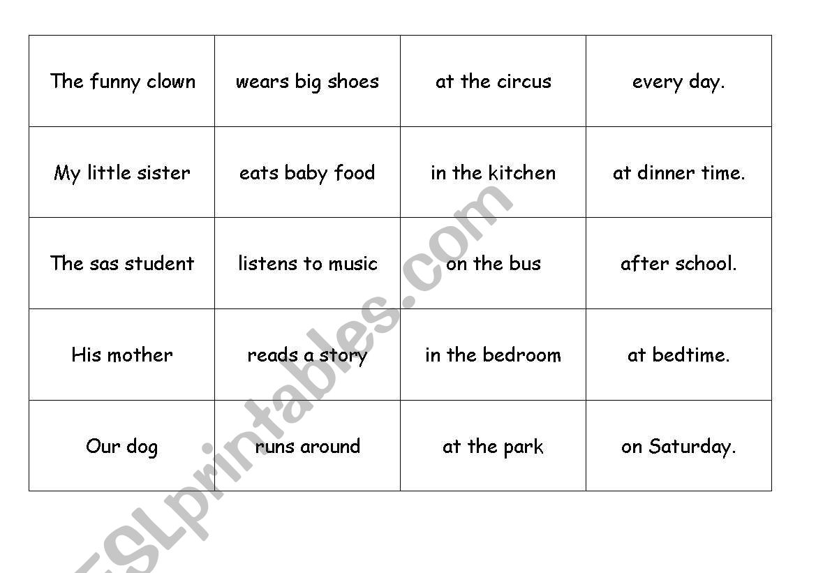 Build A Sentence Game worksheet
