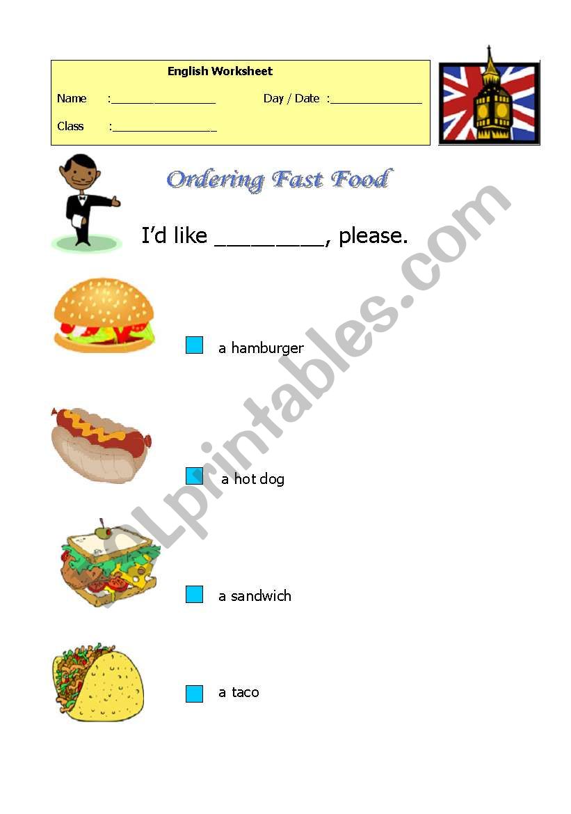 Ordering Fast Food worksheet