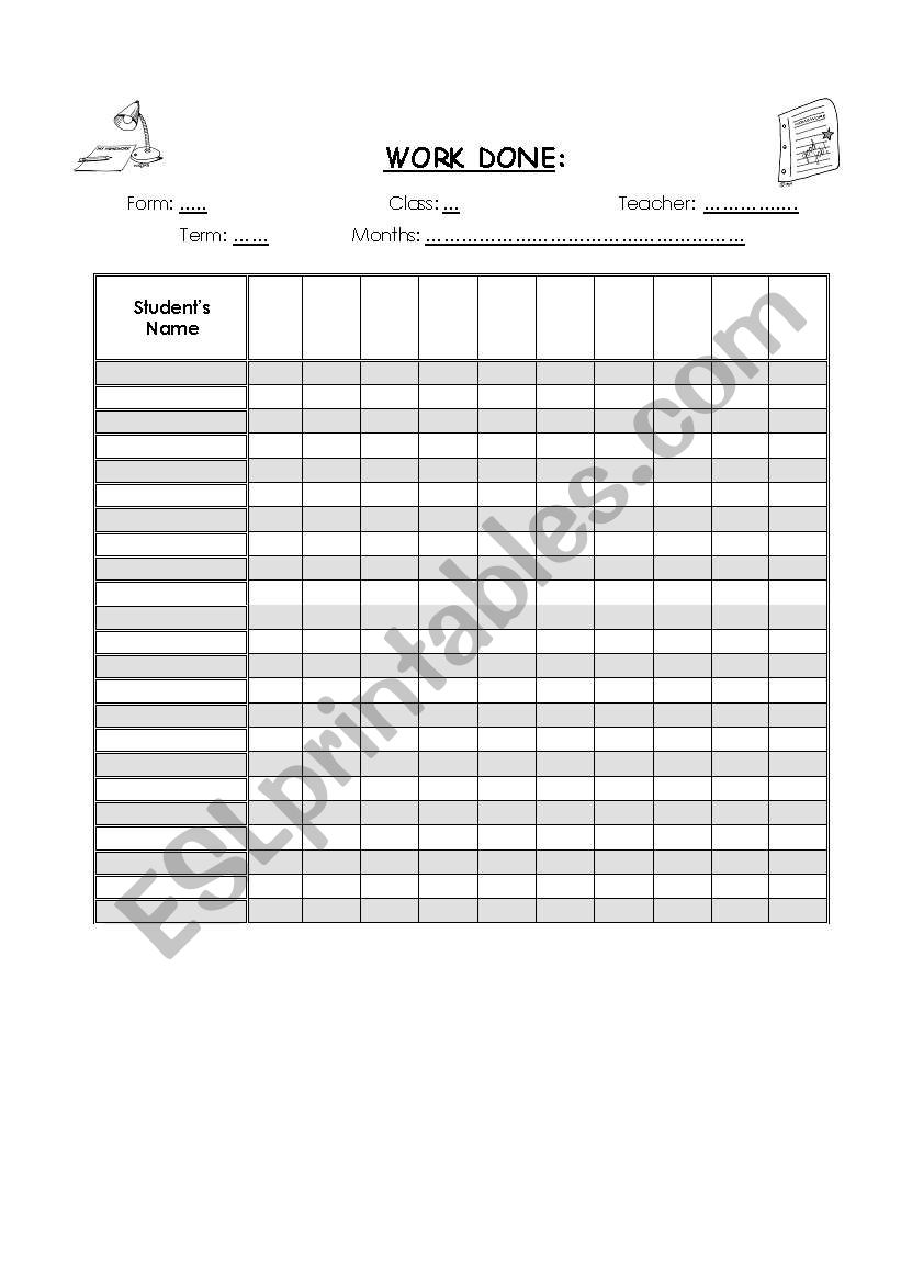Work Done worksheet