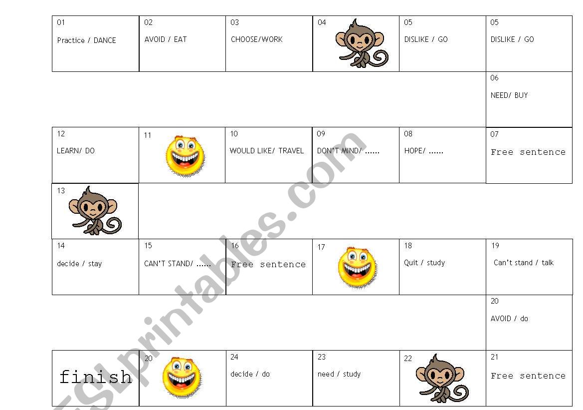 GRAMMAR GAME - INFINITIVES  X GERUNDS