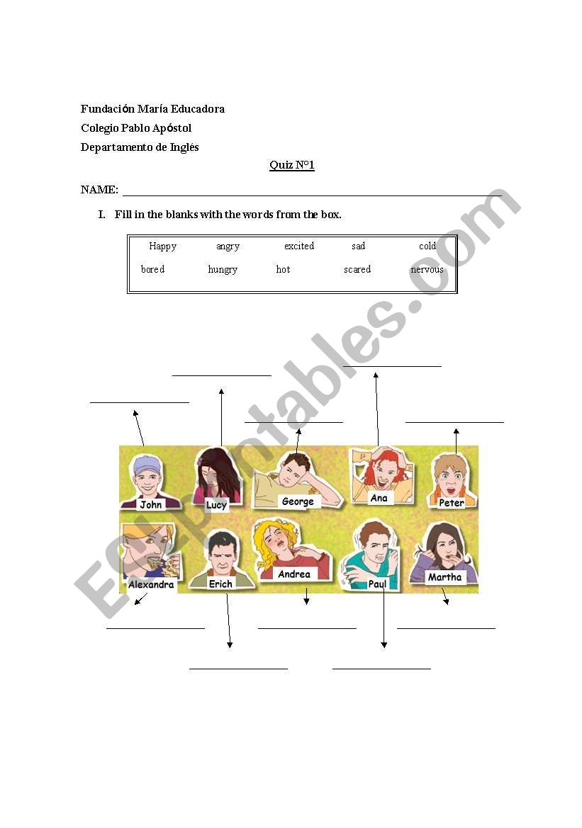 Feelings Quiz worksheet