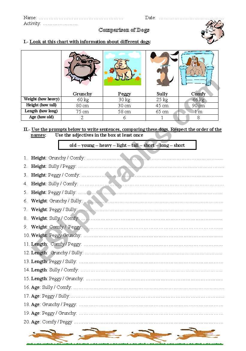 Comparison of Dogs worksheet