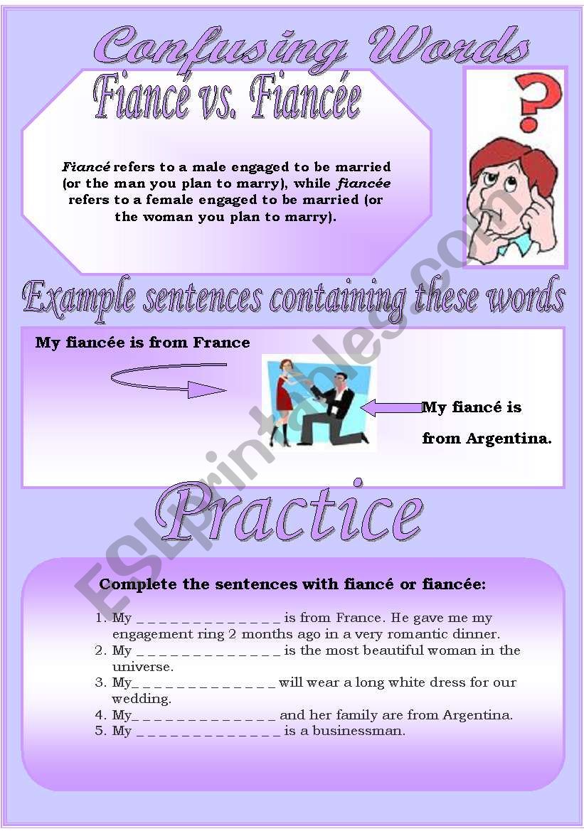 Confusing Words (4)...fianc vs. fiance...There are many grammatical errors that we, as  teachers see every day. If you really want to improve your students English, this is the perfect set for you ;)