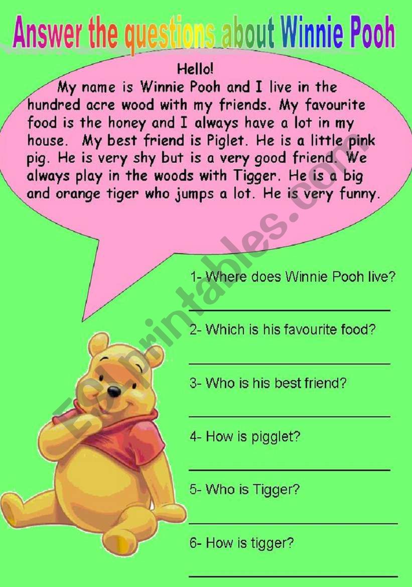 Reading comprehension about Winnie Pooh