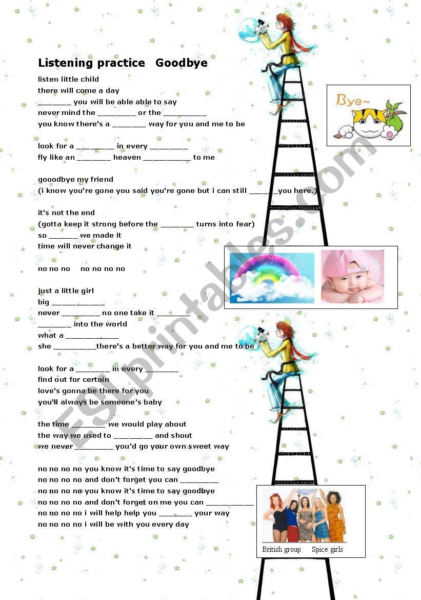 Ving and irregular verbs; listening practice a song :goodbye