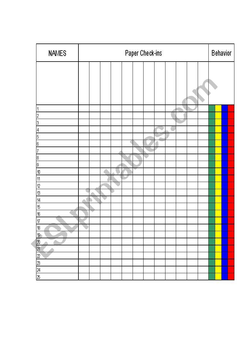 Daily Tracking Sheet/ Homework and Behavior