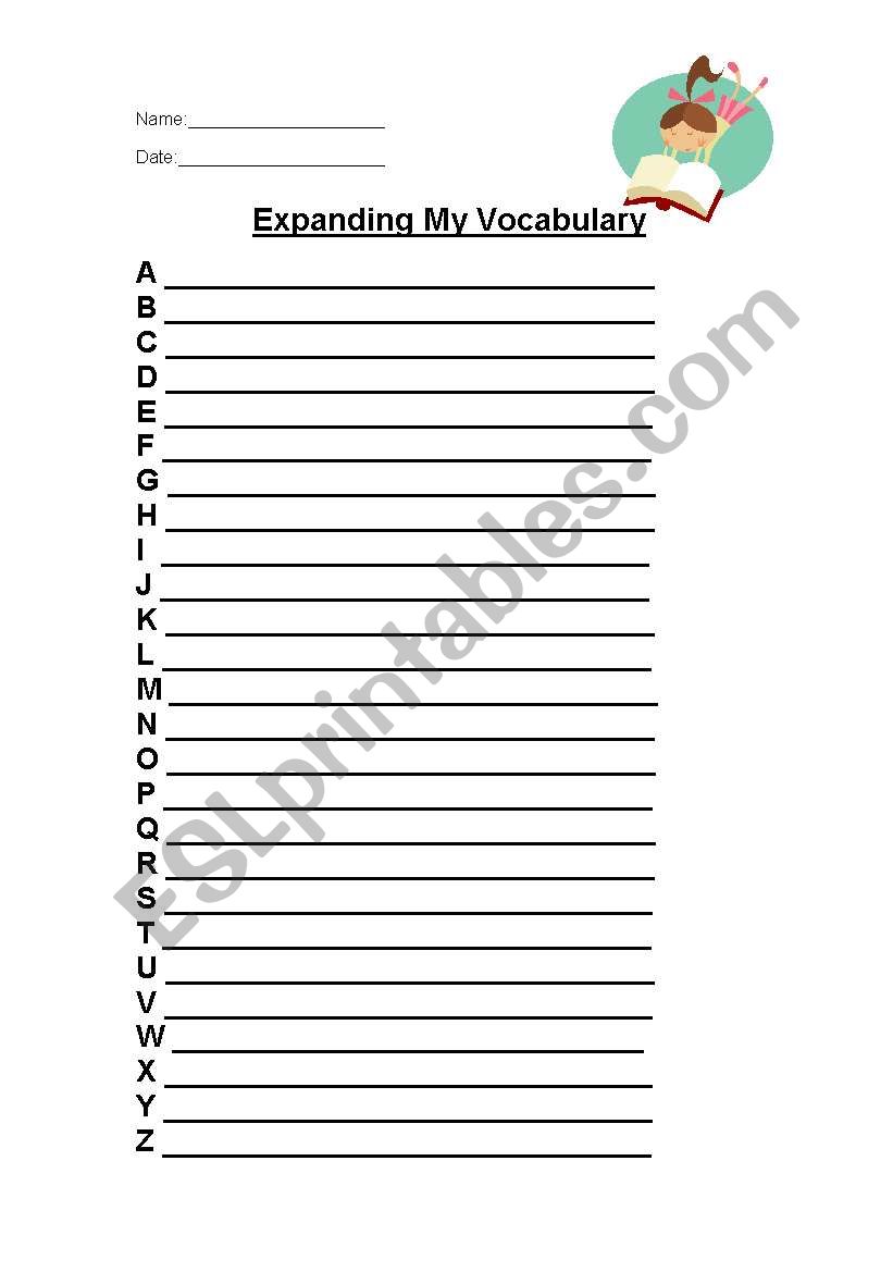Expansing my vocabulary worksheet