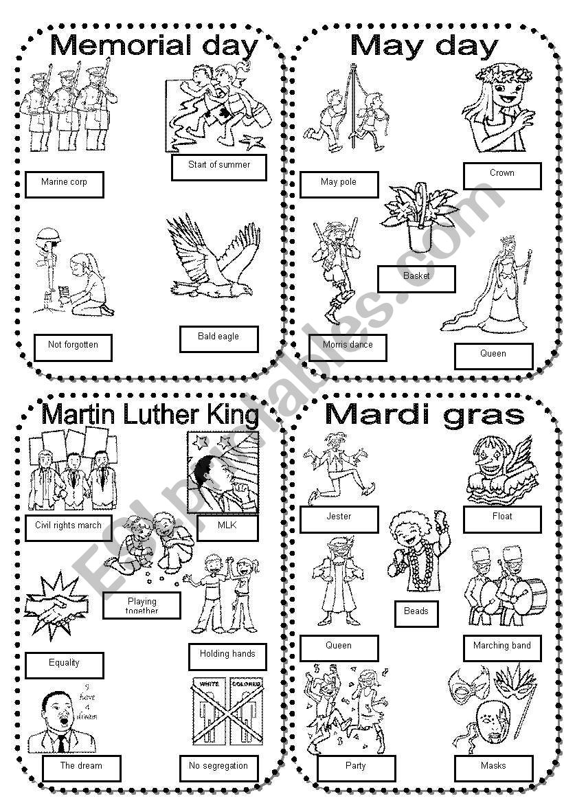 Celebrations #3 Memorial day-May day-MLK-Mardi gras