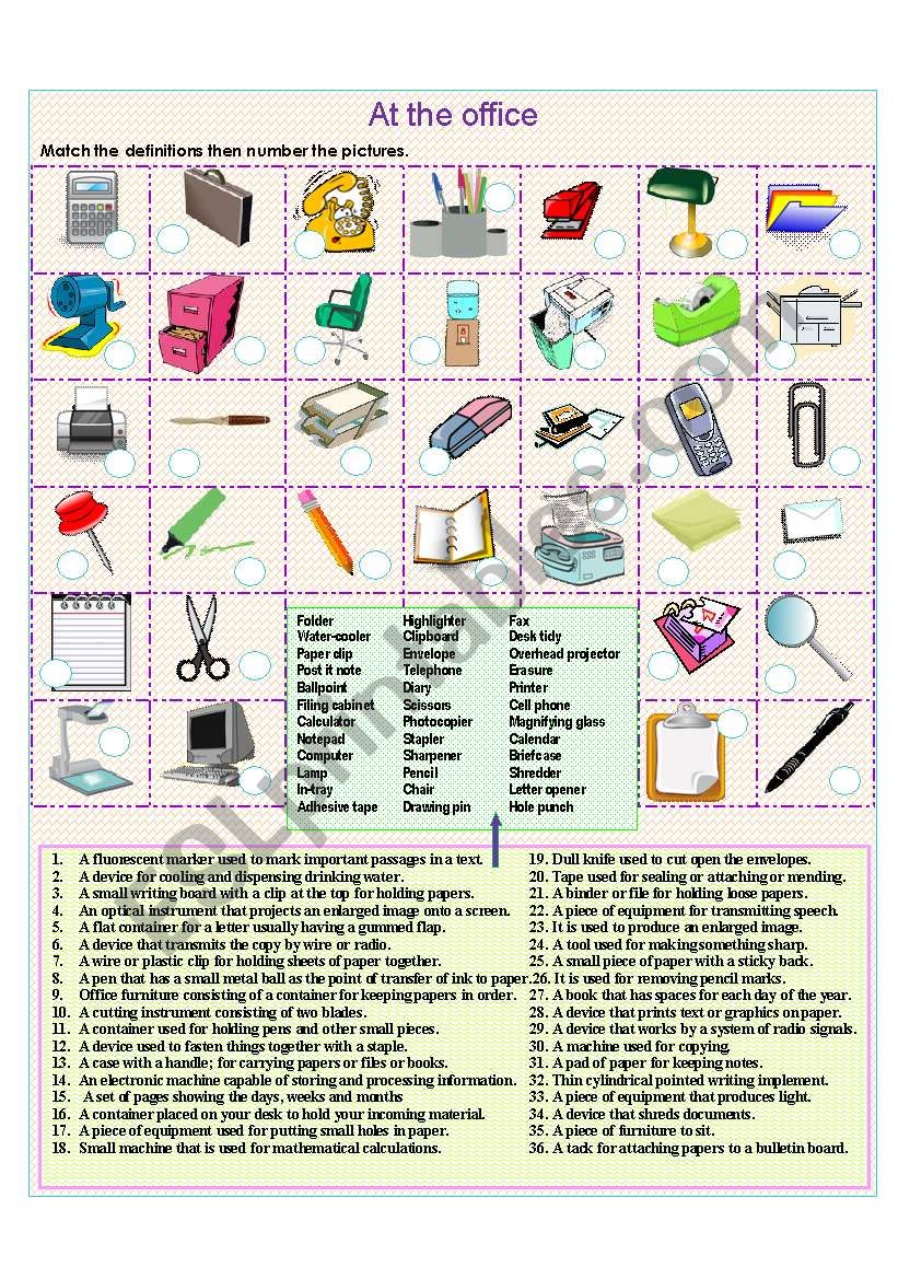 At the office match worksheet