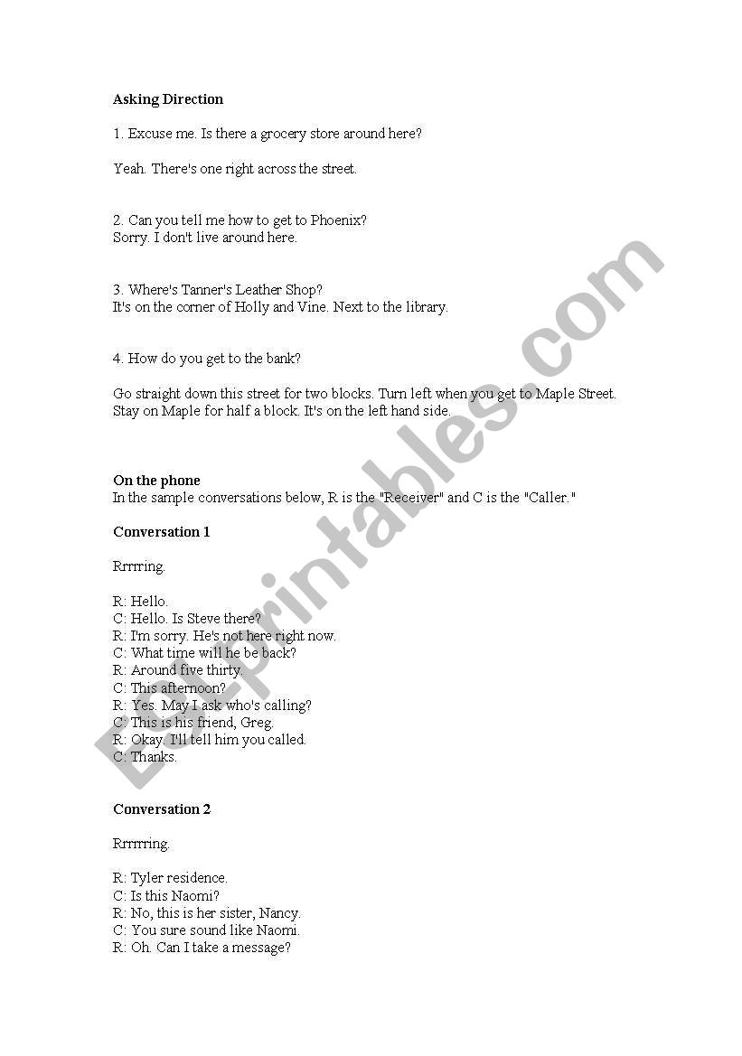 Conversation worksheet