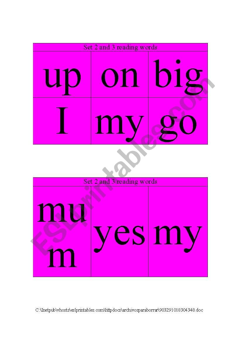 Bingo game for early high frequency words
