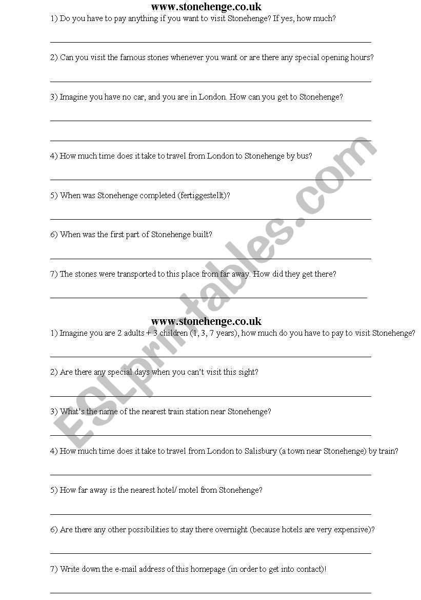 webquest: Stonehenge worksheet