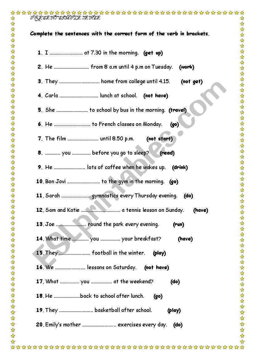 present tense worksheet