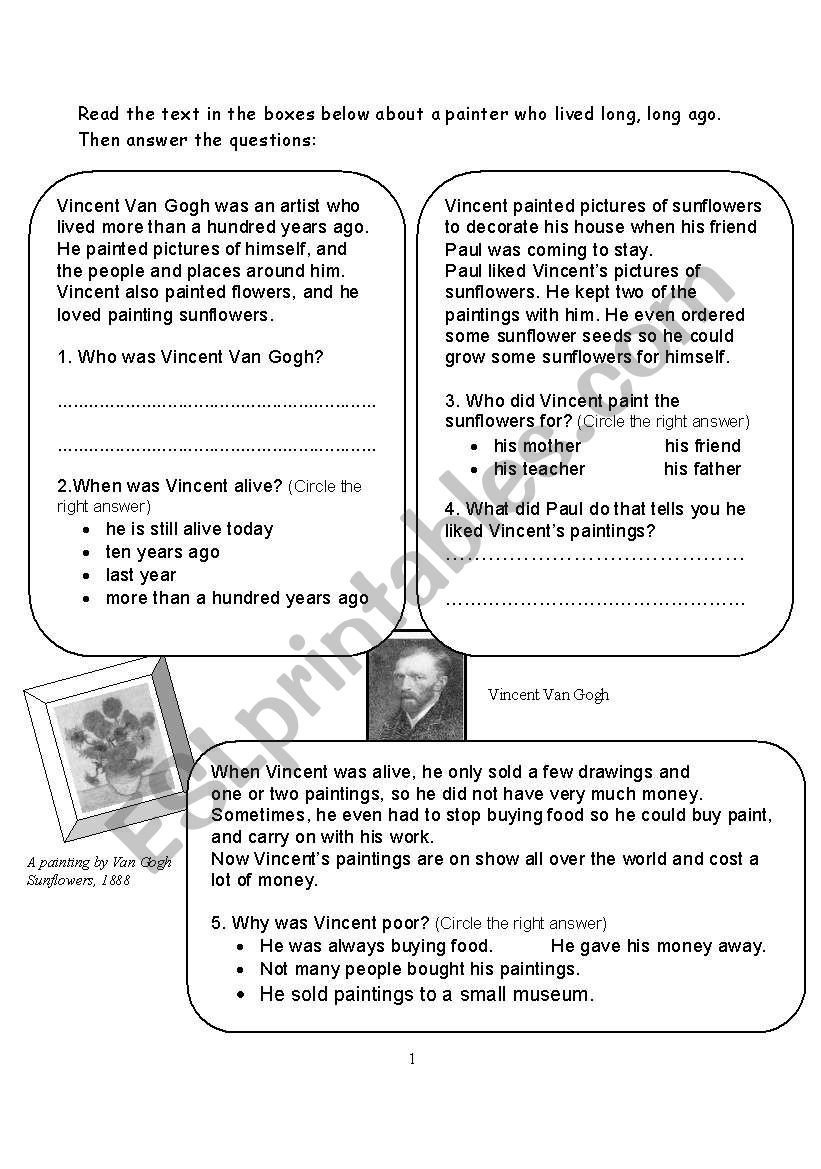 Reading comprehension: Vincent Van Gogh