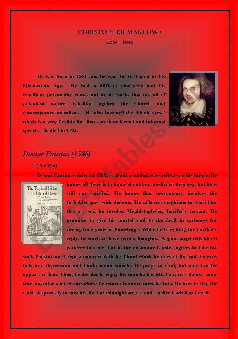 Christopher Marlow - Dr. Faustus Summary