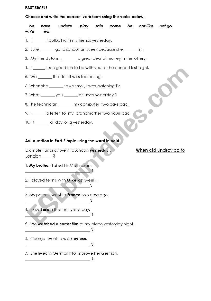 Past Simple worksheet