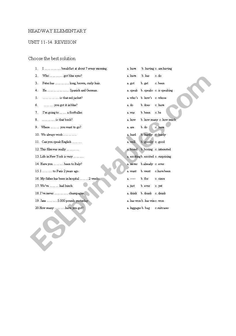 headway elementary 11-14. revision