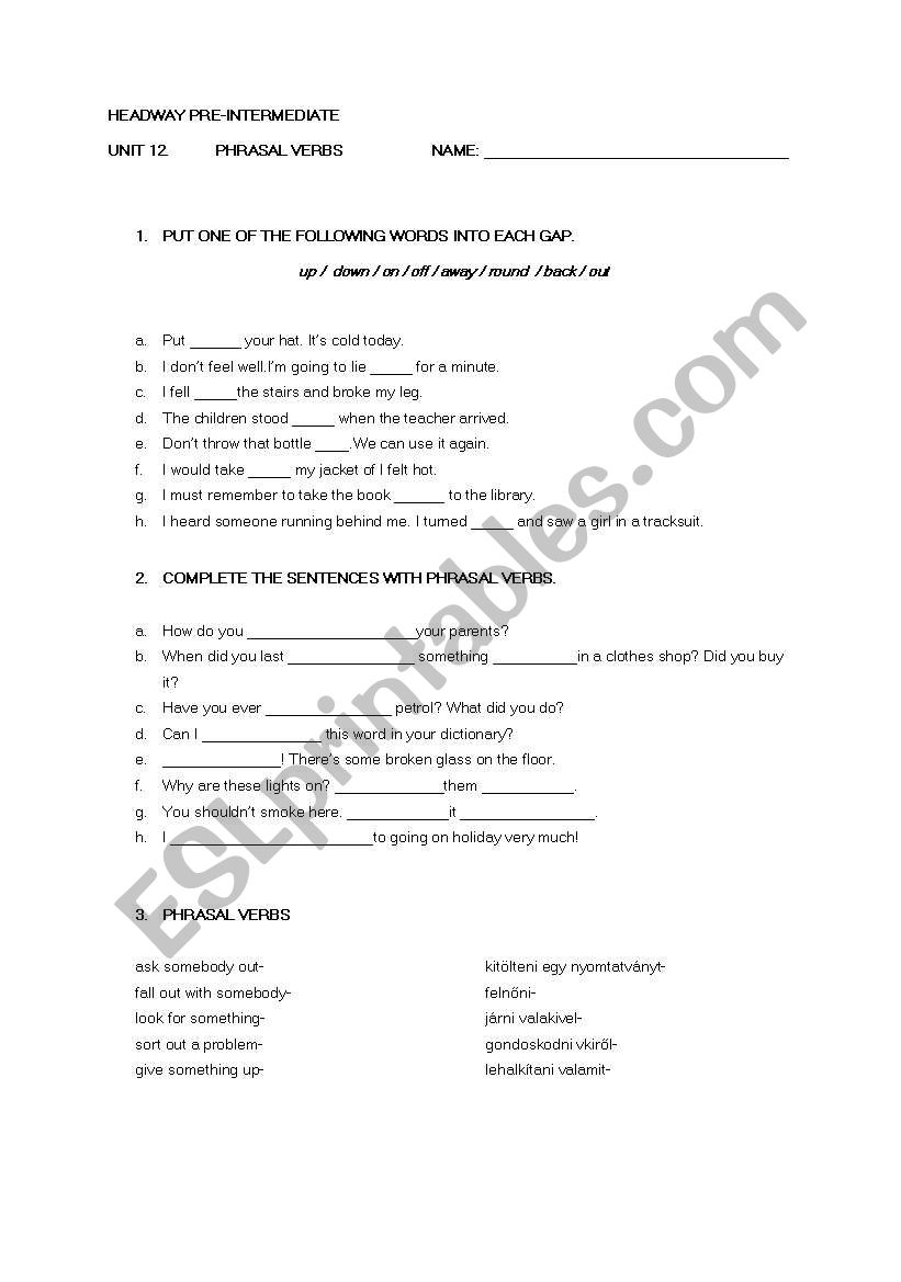 headway pre unit12 worksheet