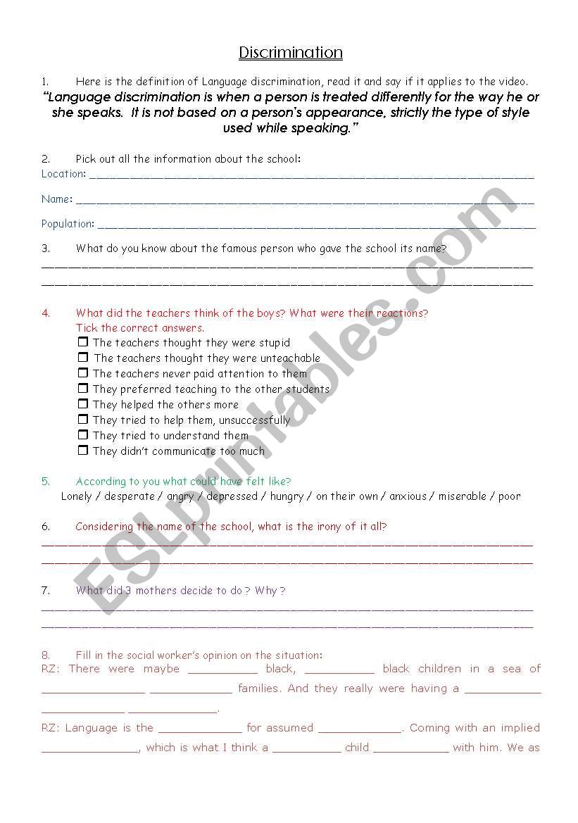 Language Discrimination worksheet