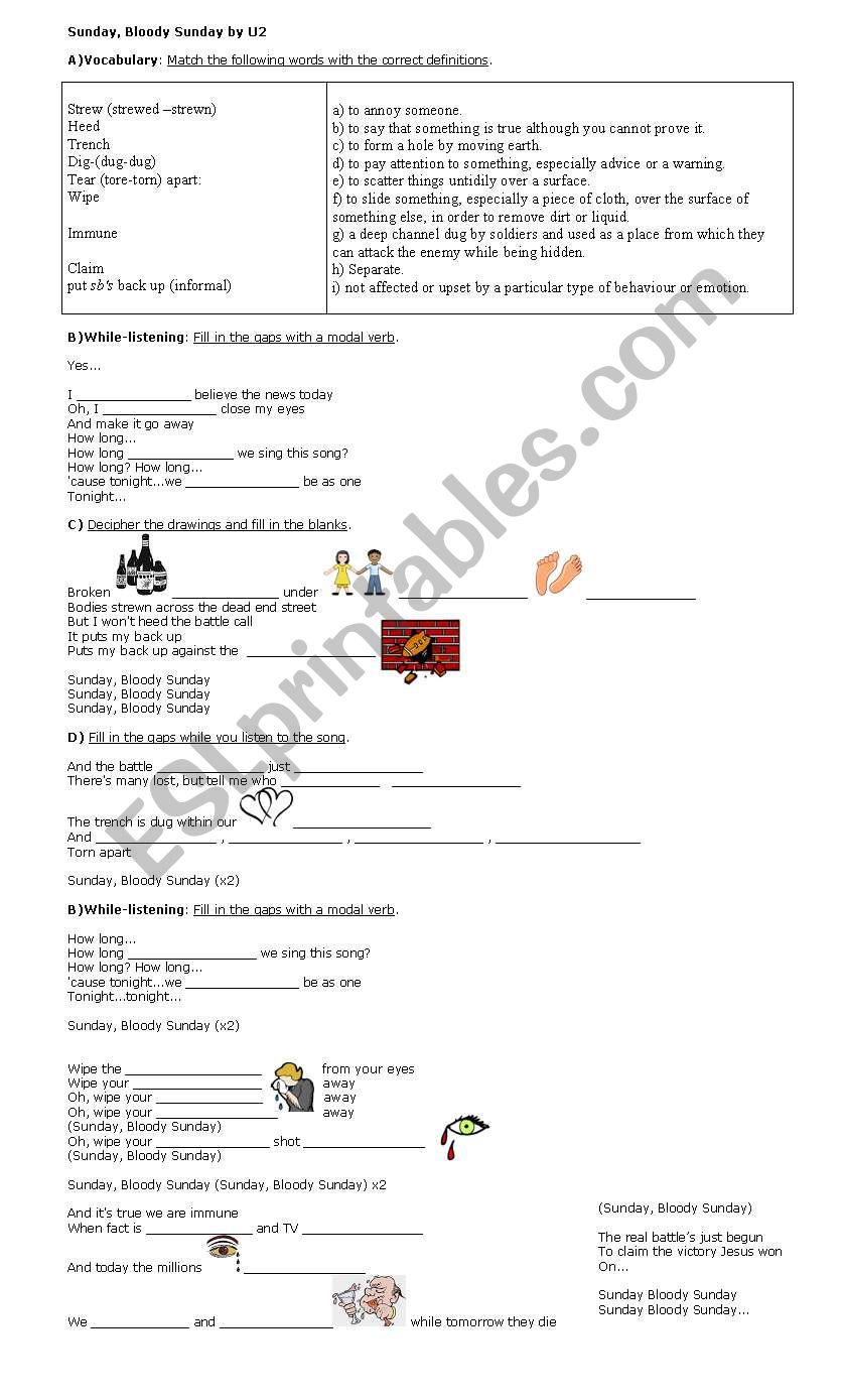 Sunday Bloody Sunday worksheet