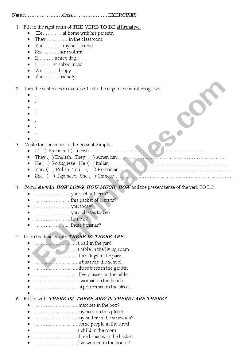 exercises WITH PRESENT TENSES worksheet