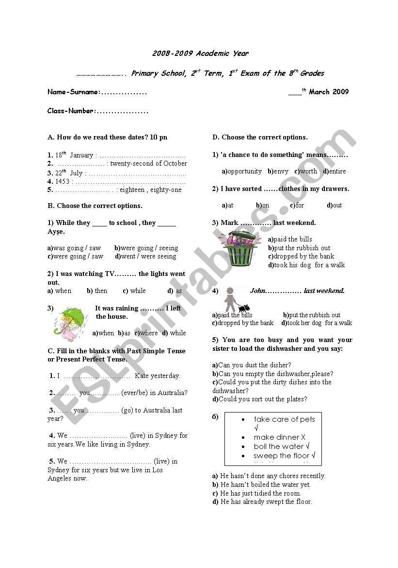 grade8-Exam worksheet