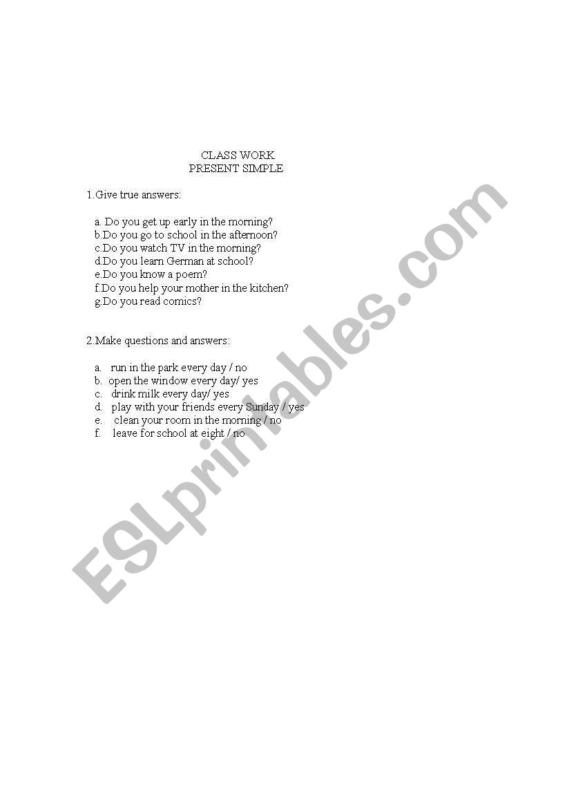 simple present worksheet worksheet