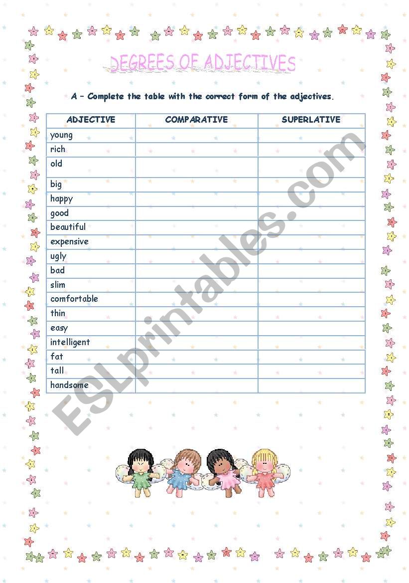 worksheet on the degrees of adjectives